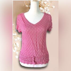 Emma James Liz Claiborne Company Elegant Pink Knit crochet Vintage Blouse Sz M